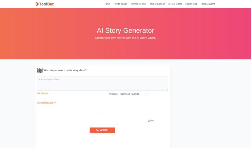 Screenshot of ToolBaz AI Story Generator