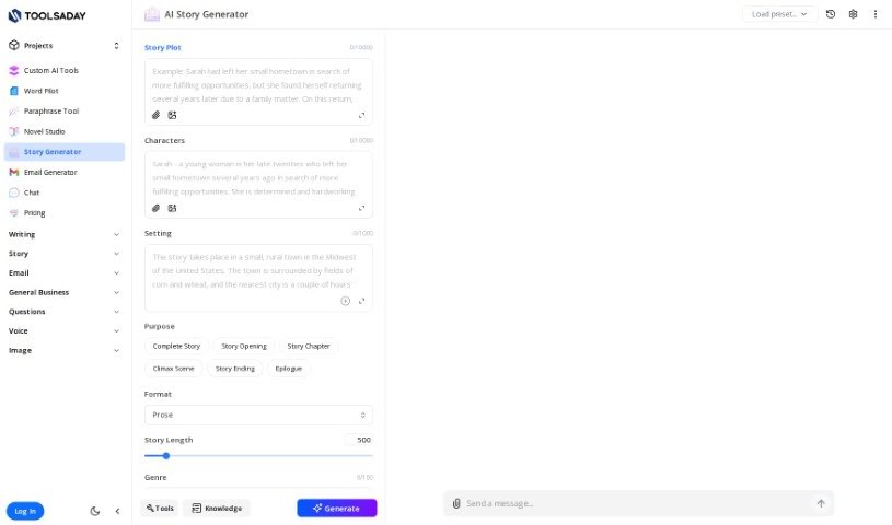 Screenshot of Toolsaday Story Generator