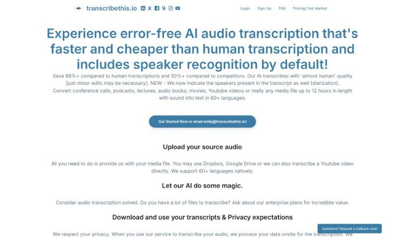 Screenshot of Transcribethis.io