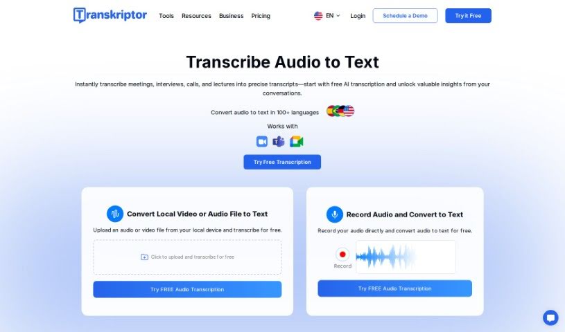 Screenshot of Transkriptor
