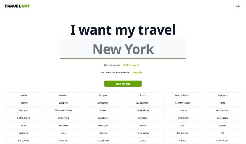 Screenshot of TravelGPT