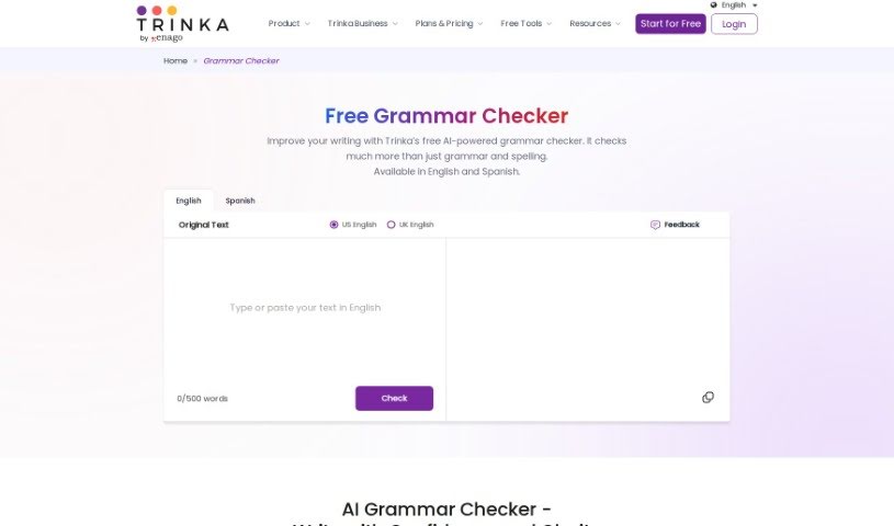 Screenshot of Trinka AI Grammar Checker