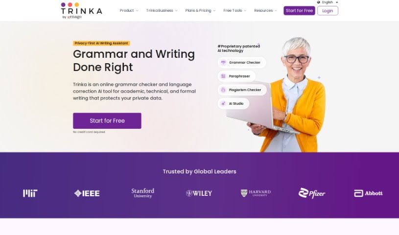 Screenshot of Trinka AI