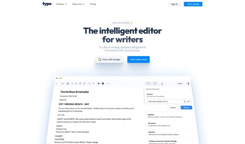 Screenshot of Type AI