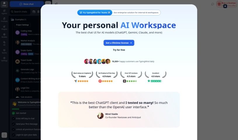 Screenshot of TypingMind