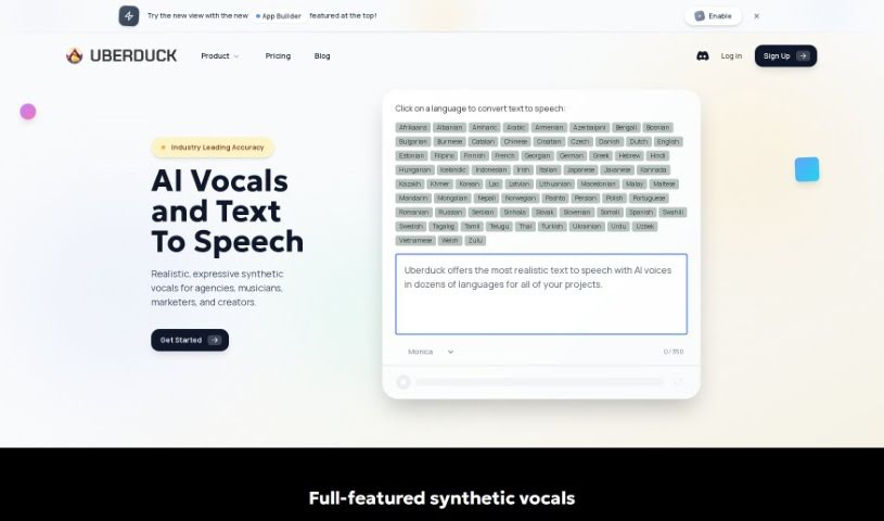 Screenshot of Uberduck