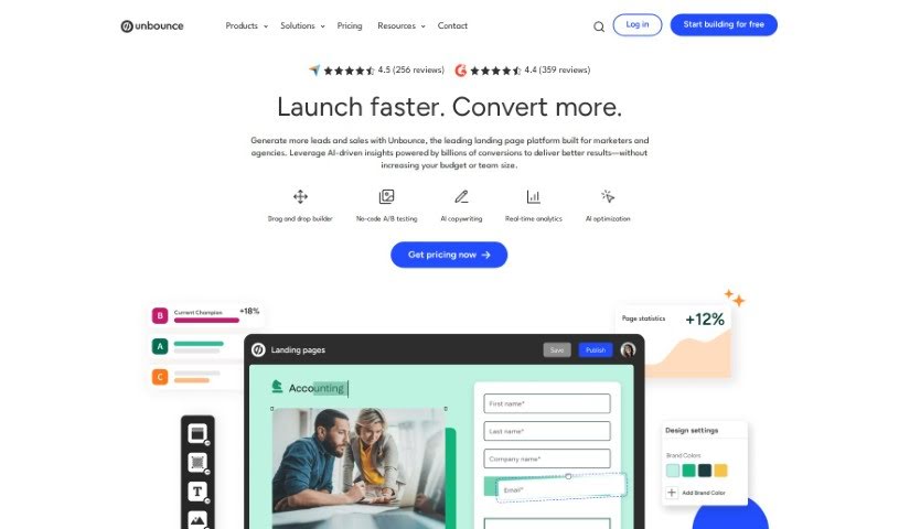 Screenshot of Unbounce