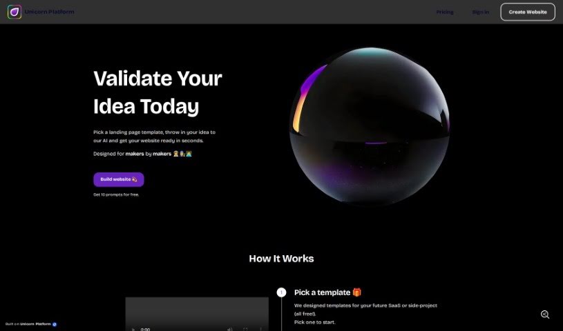 Screenshot of Unicorn Platform
