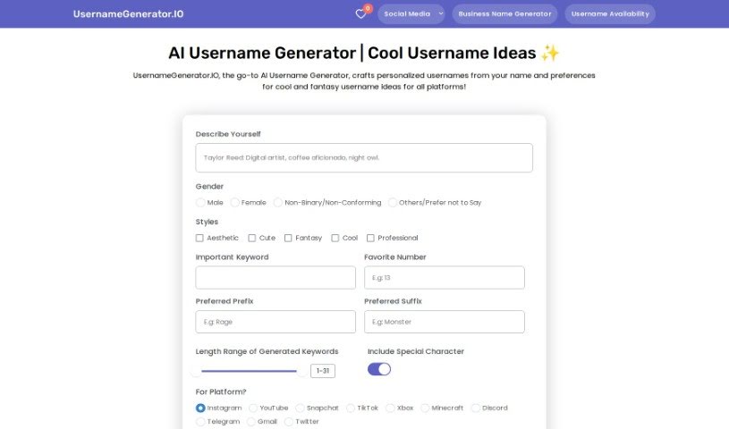 Screenshot of Usernamegenerator