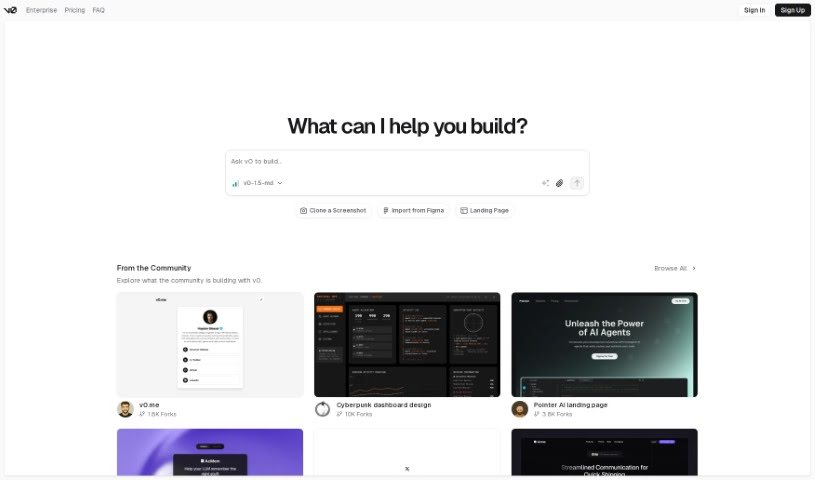 Screenshot of v0 by Vercel