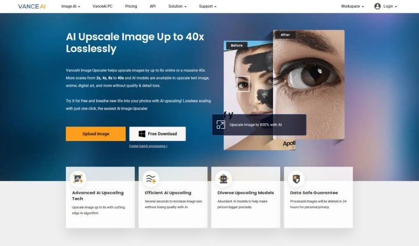 Screenshot of VanceAI Image Upscaler