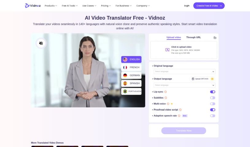 Screenshot of Vidds AI AI Video Translator