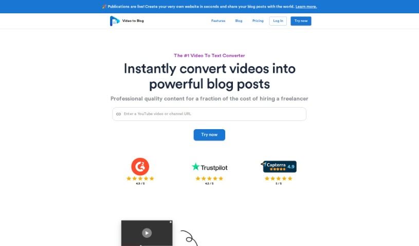 Screenshot of Video To Blog