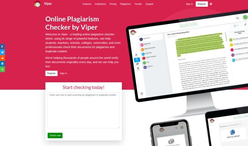 Screenshot of Viper Plagiarism Checker