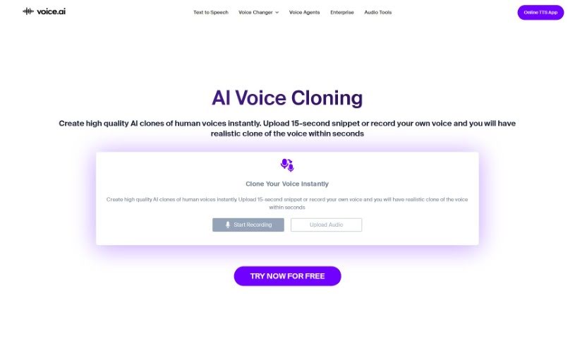 Screenshot of Voice AI Voice Cloning