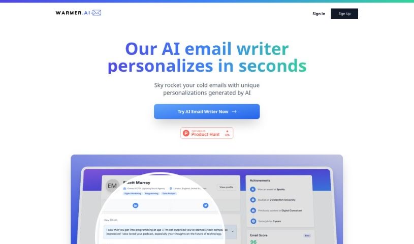 Screenshot of Warmer.ai