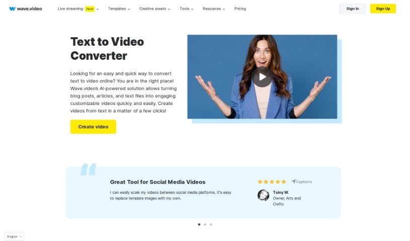 Screenshot of Wave.video Text to Video