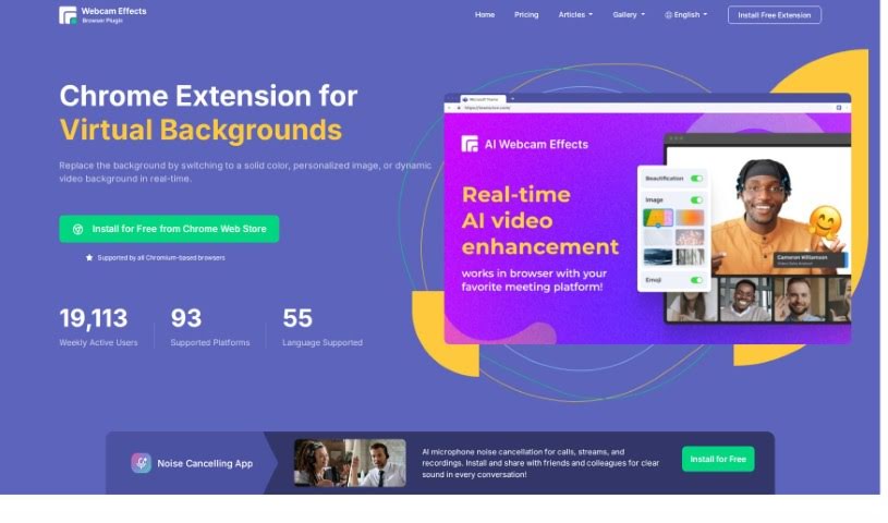 Screenshot of Webcam Effects Chrome Plugin