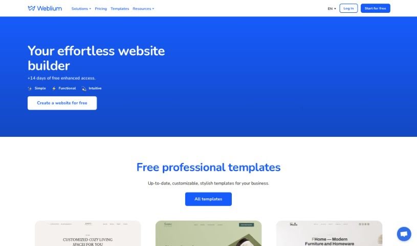 Screenshot of Weblium