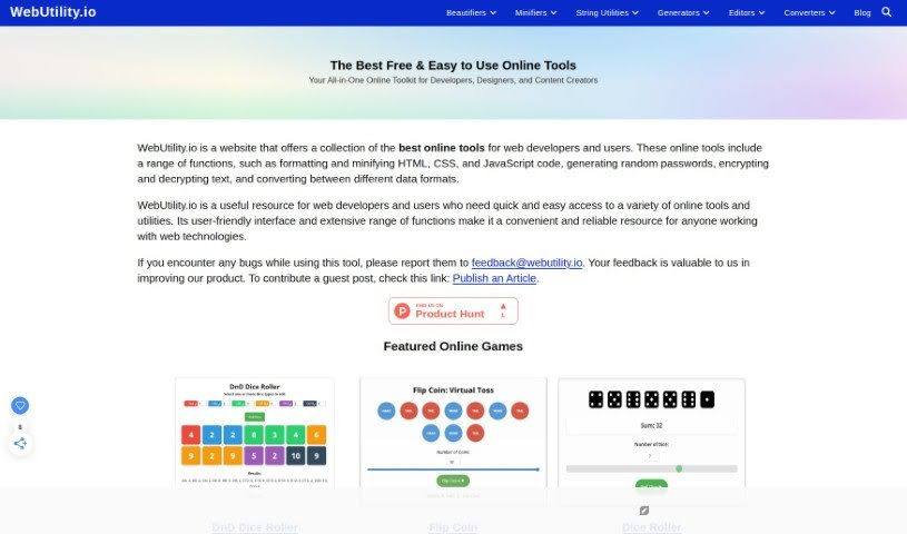 Screenshot of WebUtility.io