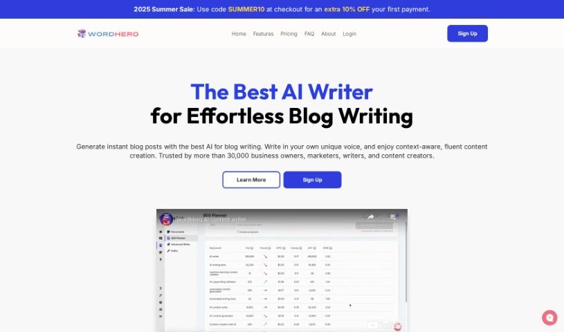 Screenshot of WordHero