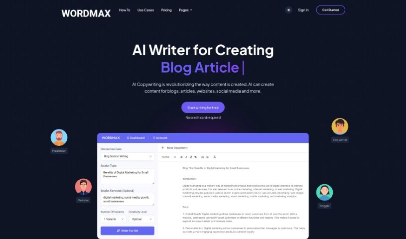 Screenshot of Wordmax AI