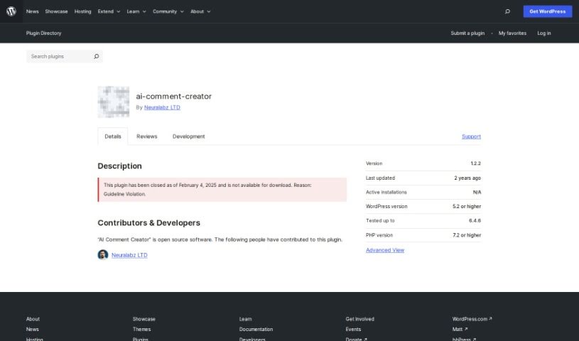 Screenshot of Wordpress AI Comment Creator