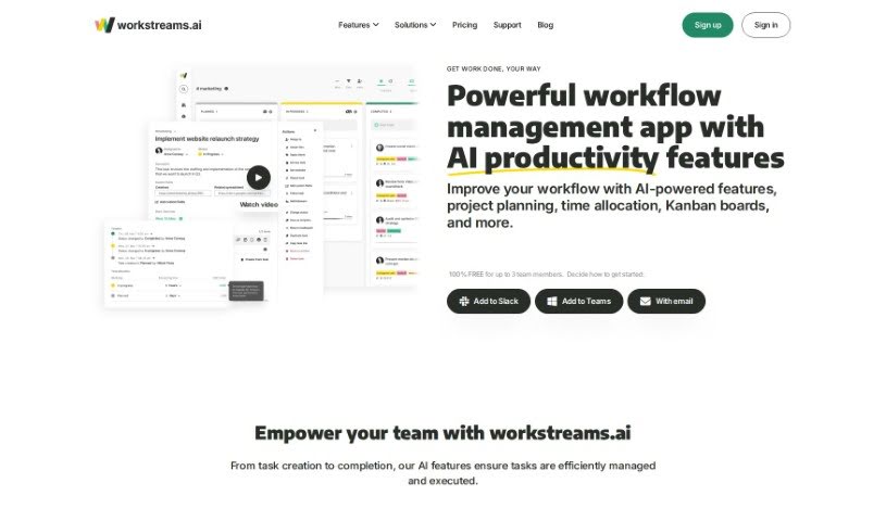 Screenshot of Workstreams.ai