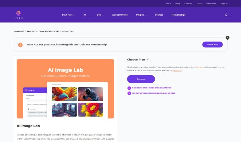 Screenshot of WP Zone AI Image Generator