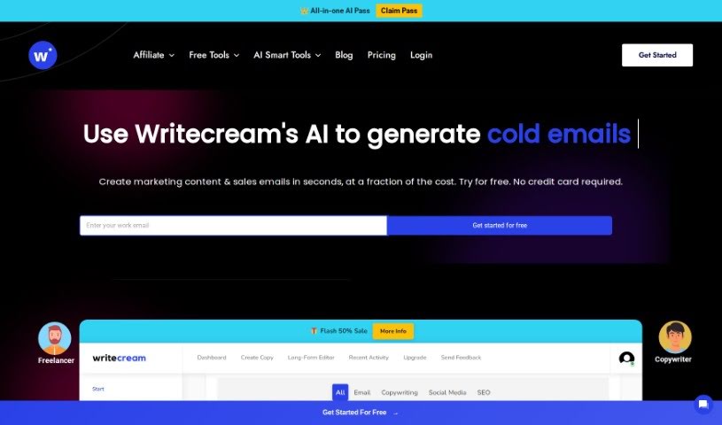 Screenshot of Writecream
