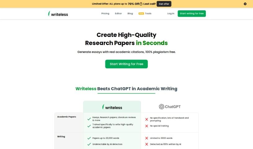 Screenshot of Writeless