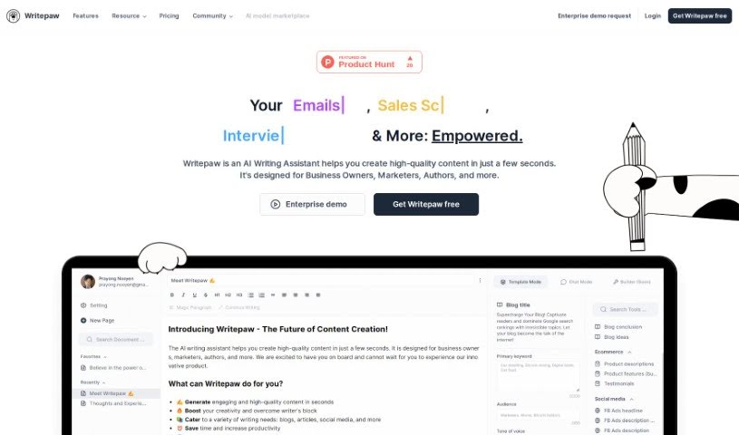 Screenshot of Writepaw