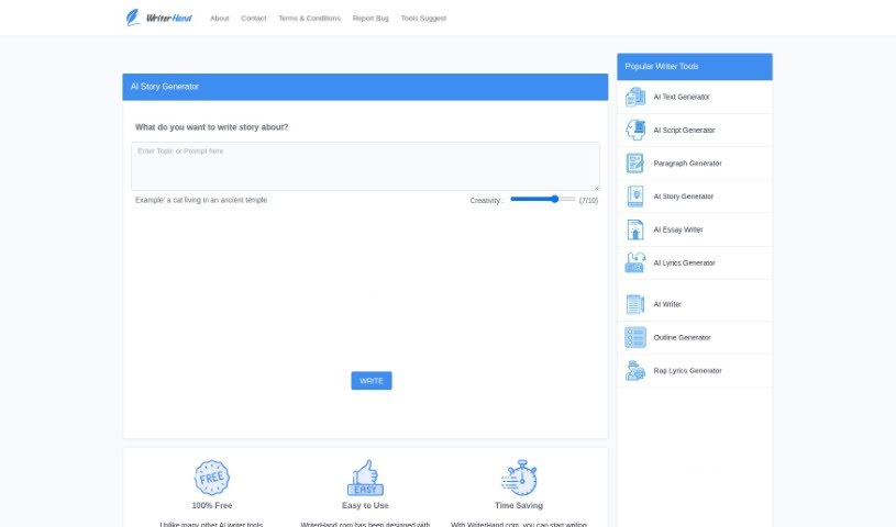 Screenshot of WriterHand AI Story Generator