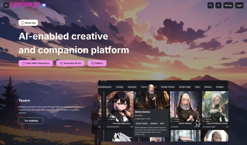 Screenshot of Yodayo