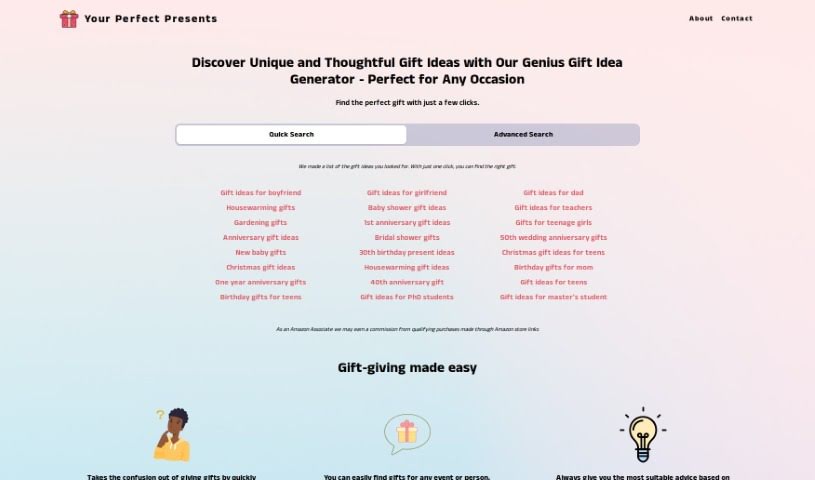 Screenshot of Your Perfect Presents