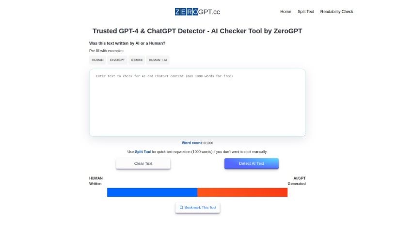 Screenshot of Zerogpt.cc