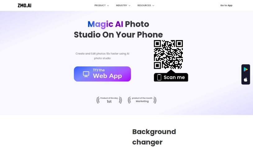 Screenshot of Zmo AI AI Backdrop