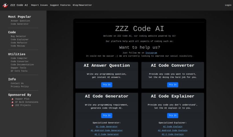 Screenshot of ZZZ Code AI